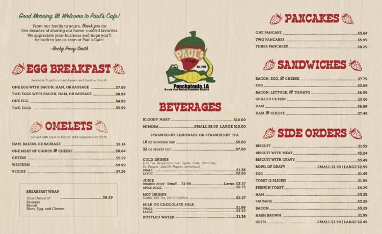 Full Menu  Paul's Cafe