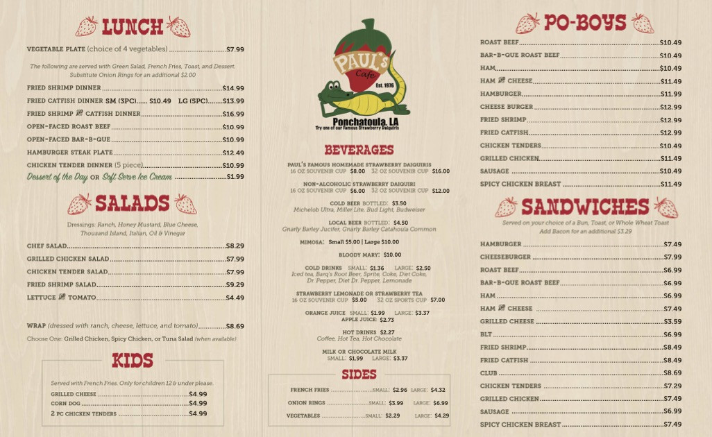 Full Menu Paul's Cafe